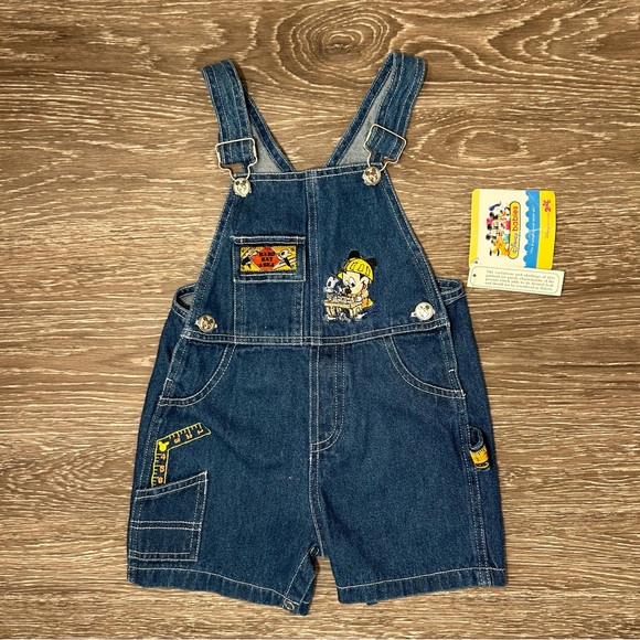 SOLD NWT Vintage Disney Babies Denim Overalls, Construction Mickey, Size 18M - Picture 1 of 10